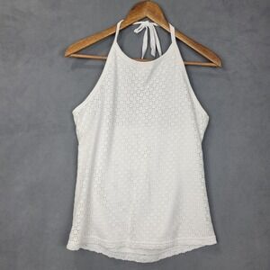 Gap Tank Top Womens Large Tall New Of White Lined Cotton Crochet Halter Pullover